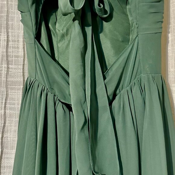 Azazie Sage Green Formal Dress- Size 0 - Elegant Twisted Bodice and High Slit - Picture 7 of 9